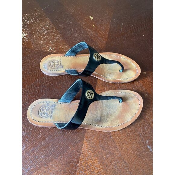 Tory Burch Cameron Black Patent Leather Thong Casual Sandal - 6 1/2 - Picture 5 of 11